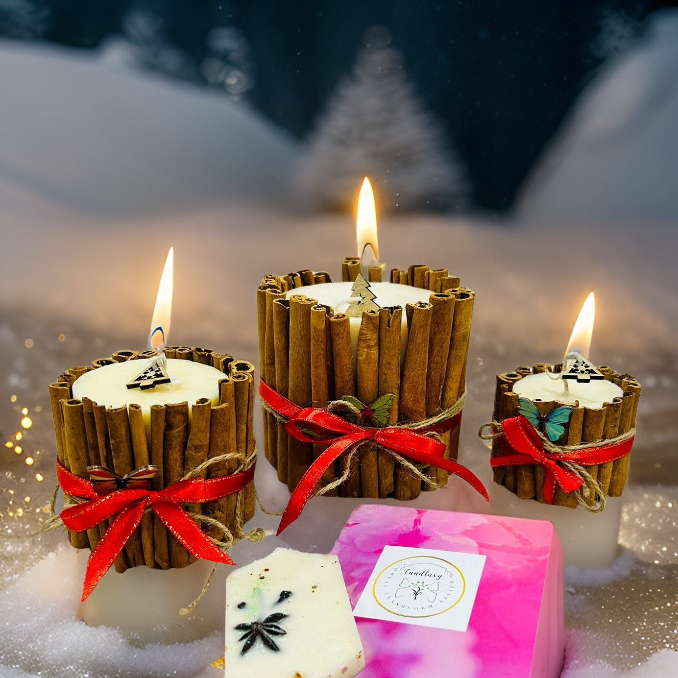 Cinnamon infused Pillar Candles - Set of 3 - large, medium and small