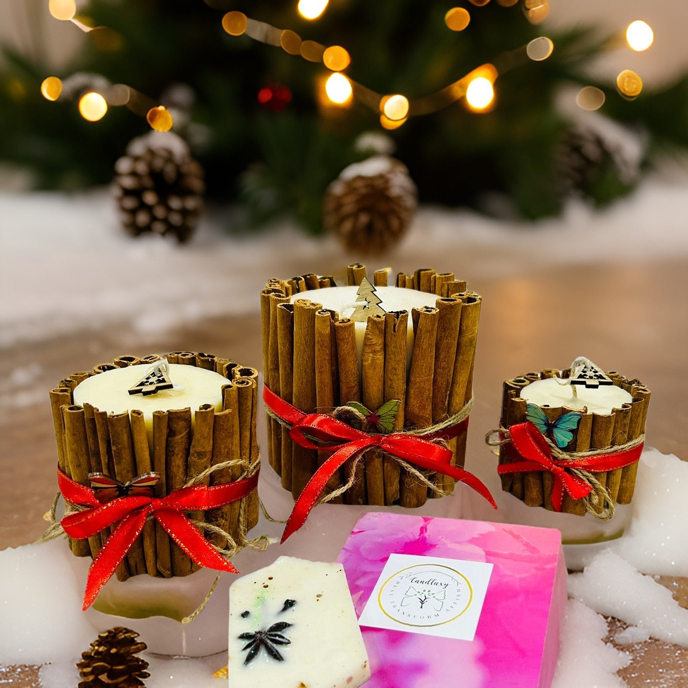 Cinnamon infused Pillar Candles - Set of 3 - large, medium and small